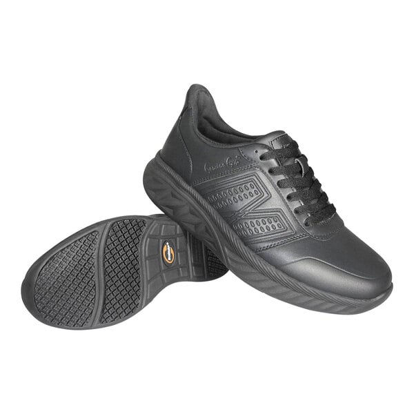 A pair of black Men's SR Comfort athletic shoes with a rubber sole.