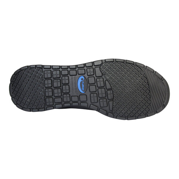 The black sole of a Men's 5181 Fangs shoe with blue rubber accents.