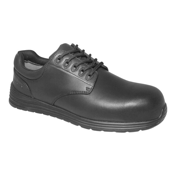 A black Genuine Grip women's work shoe with laces.