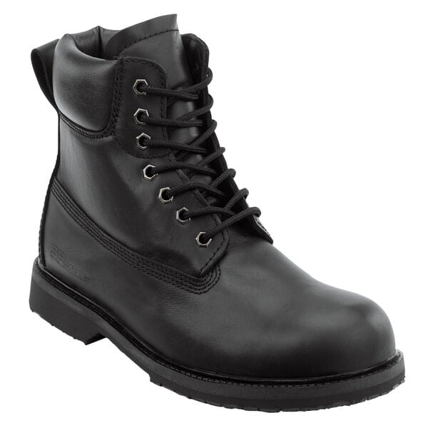 A black leather SR Max steel toe work boot with laces.