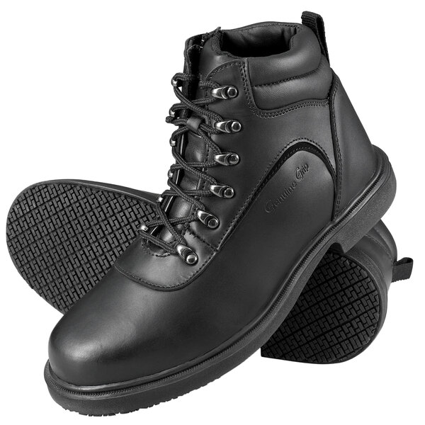 Genuine Grip 7130 Mens Size 16 Medium Width Black Steel Toe Non Slip Leather Boot With Zipper Lock 0258