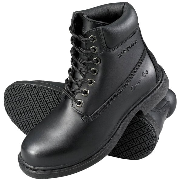 A pair of Genuine Grip black steel toe boots.
