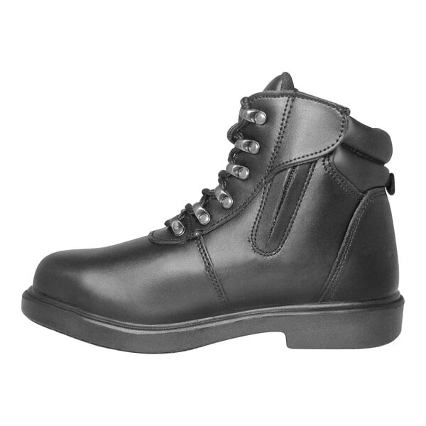 A black Genuine Grip leather boot with laces and a zipper.