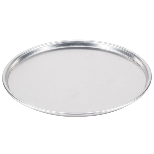 An American Metalcraft aluminum pizza pan with a wide rim on a white background.