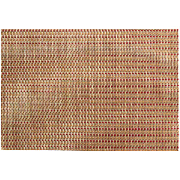 A tan, orange, and rust RITZ Open Basketweave placemat with small squares woven in.