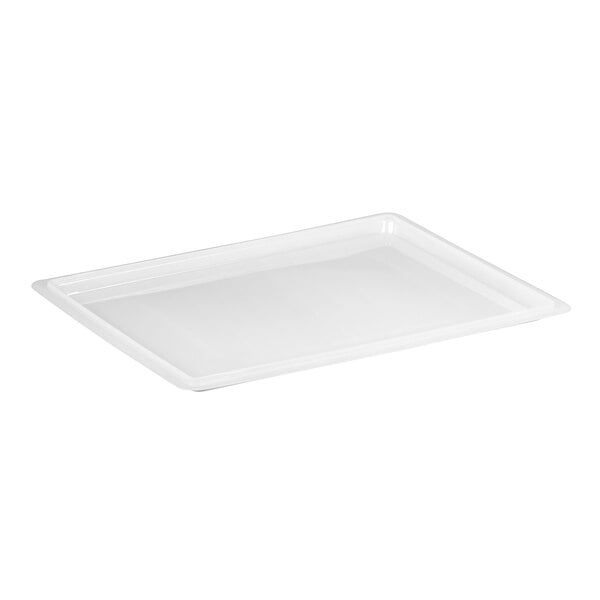 A white rectangular plastic lid for a food storage box.