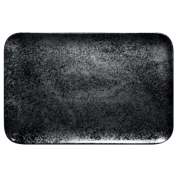 A black rectangular RAK Porcelain plate.