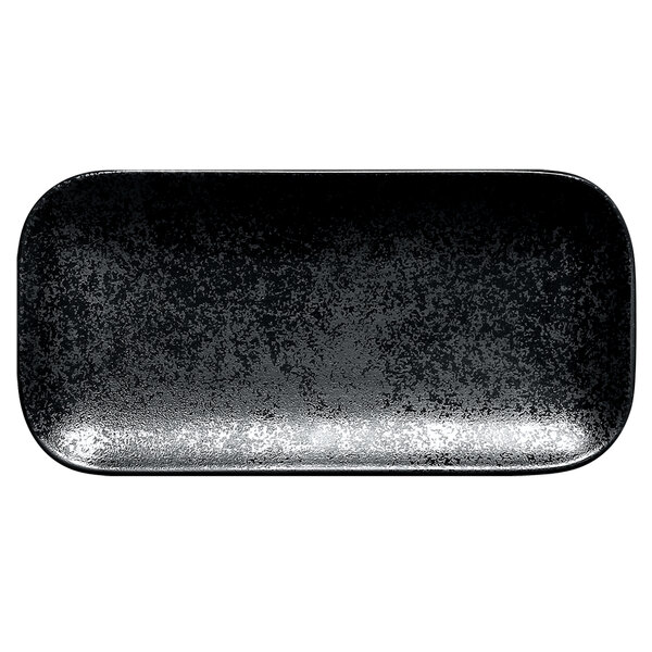 A black rectangular RAK Porcelain plate.
