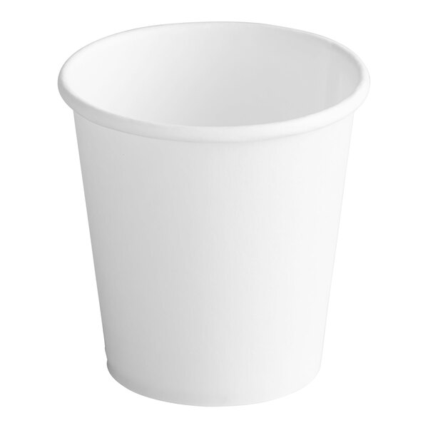 A plain white 3 oz. unlined paper cold cup.