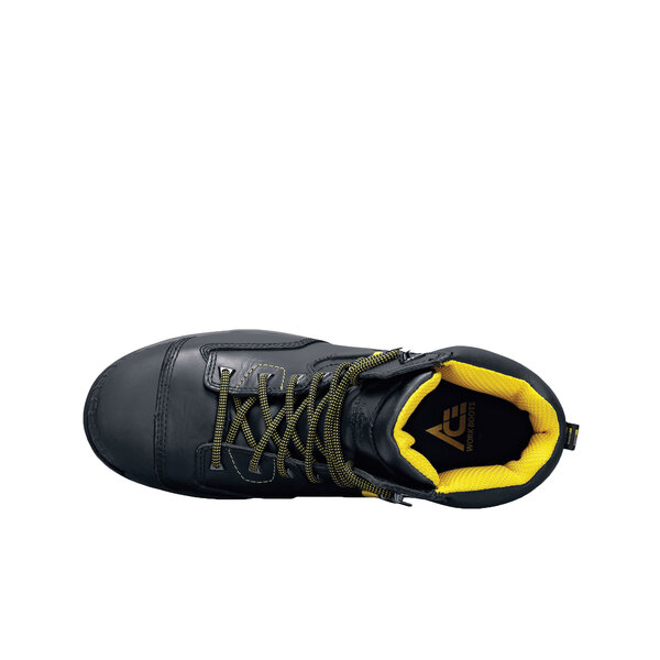 A black and yellow ACE Redrock composite toe work boot.