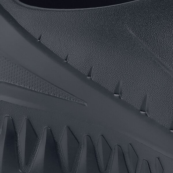 a close up of a black shoe