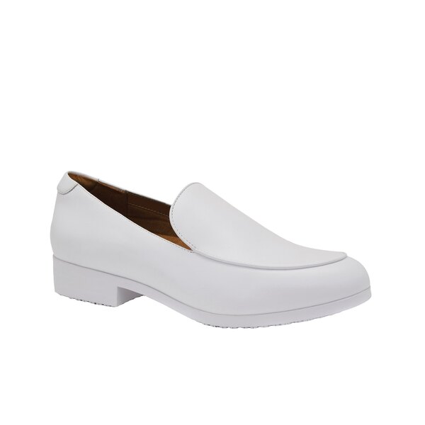 White water-resistant loafer with a black sole.