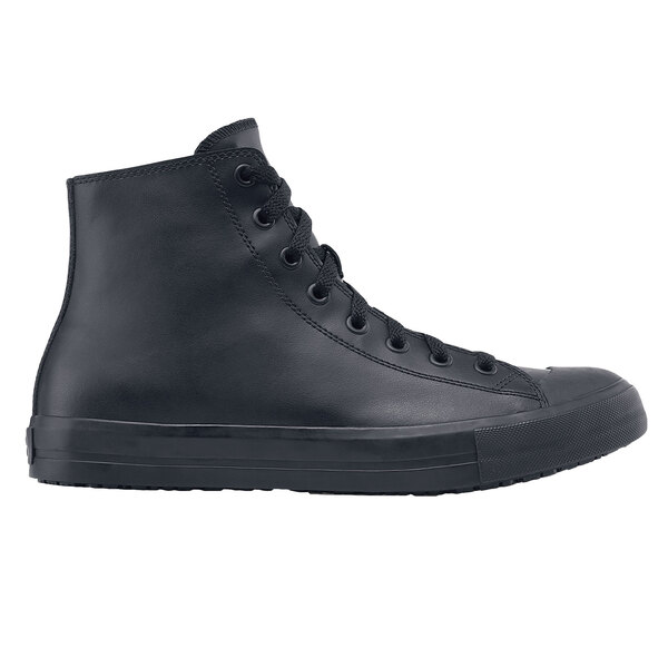 A black Shoes For Crews Pembroke casual shoe with laces.