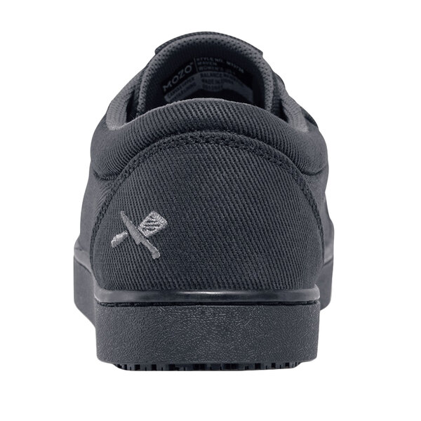 A black MOZO water-resistant canvas shoe with a logo on the side.