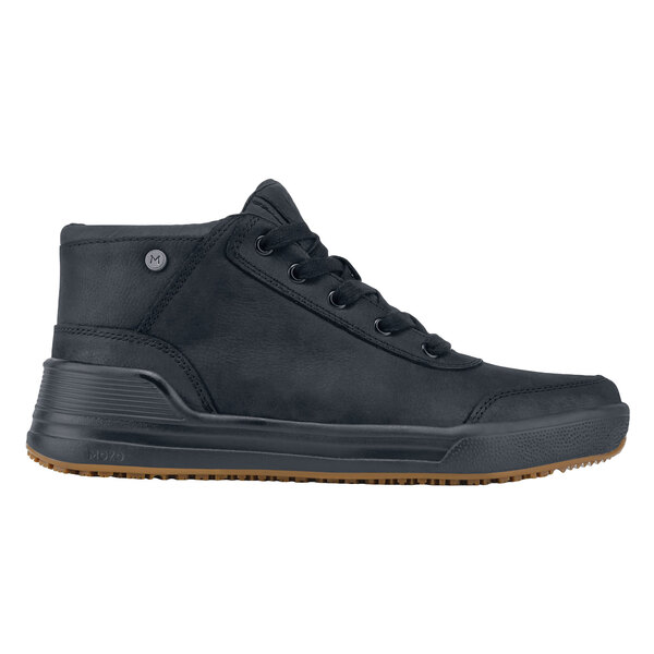 A black MOZO men's casual shoe with brown soles and laces.