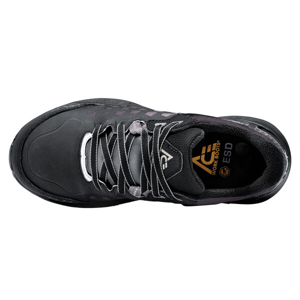An ACE black and gray water-resistant athletic shoe with aluminum toe and non-slip sole.