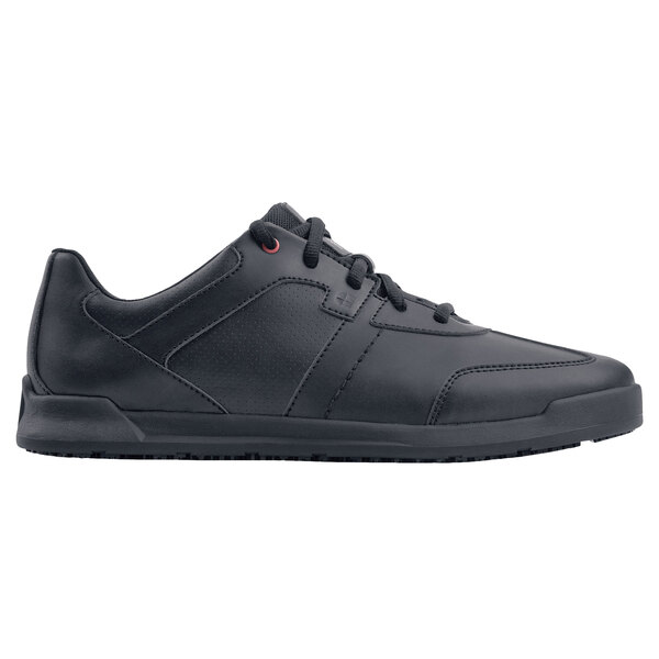 Shoes For Crews men's black leather athletic shoe with laces.