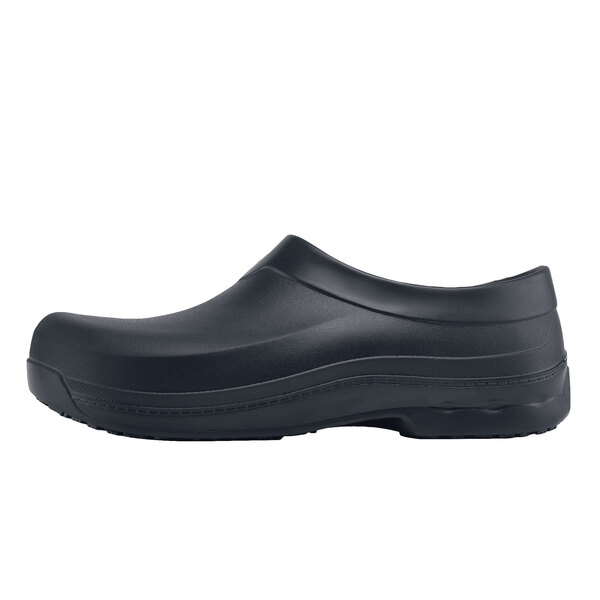 A black Shoes For Crews clogger shoe.