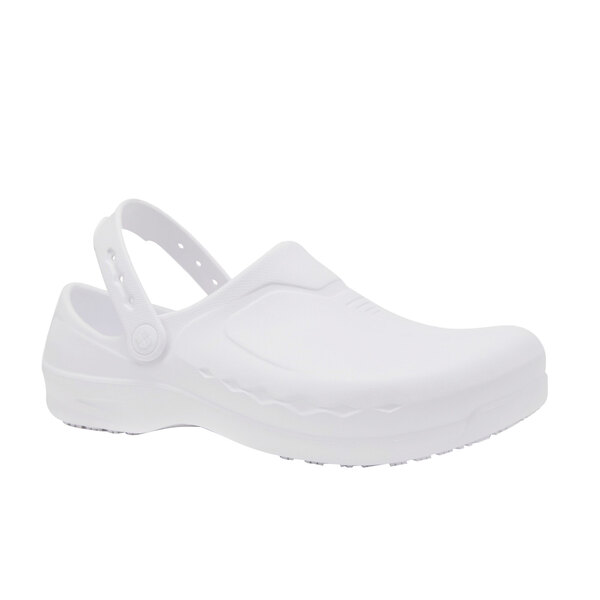 A white Shoes for Crews clogger shoe.