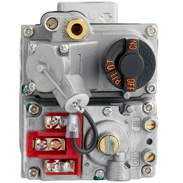 A Main Street Equipment liquid propane combination valve with a red button and red knob.