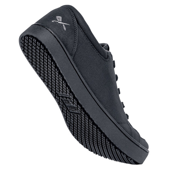 A black Mozo Maven women's casual shoe with a rubber sole and white logo.
