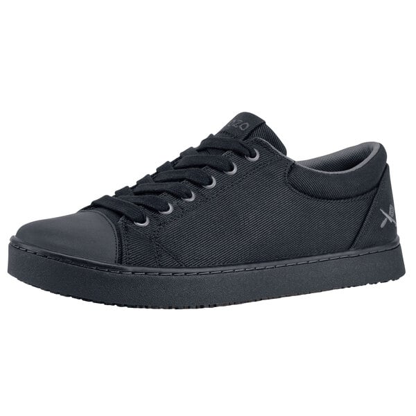 A black MOZO men's shoe with laces.