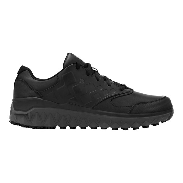 Shoes For Crews men's black athletic shoe with white background.