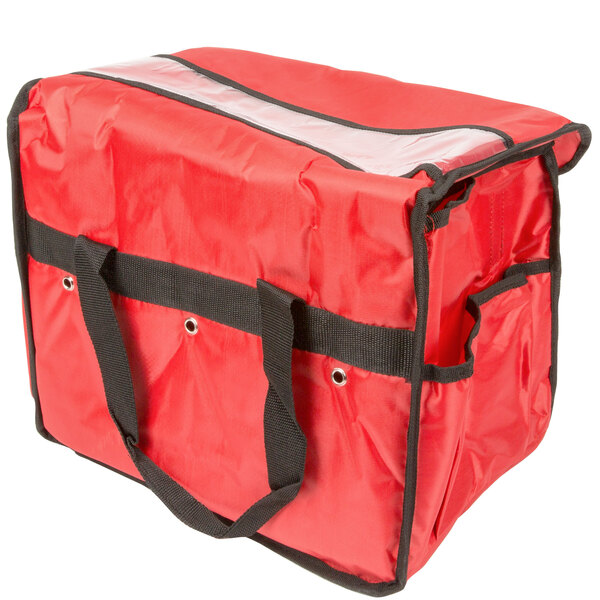 An American Metalcraft red nylon sandwich delivery bag with black straps.