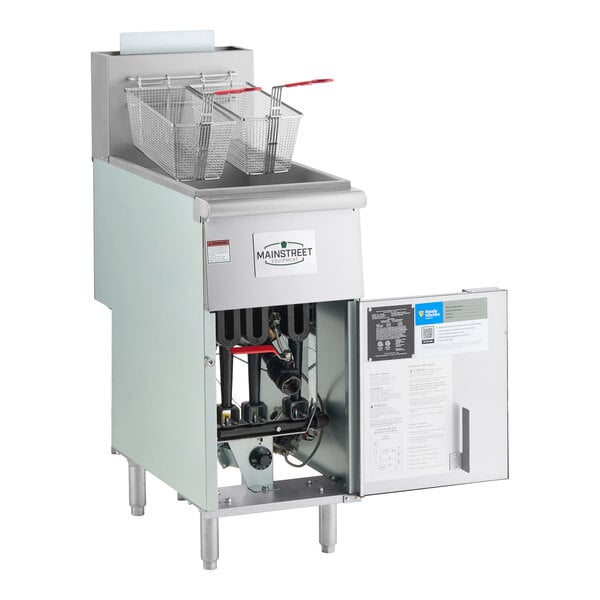 MainStreet Equipment Natural Gas 40 lb. Stainless Steel Floor Fryer - 90,000 BTU