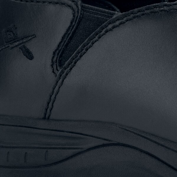 a close up of a black shoe