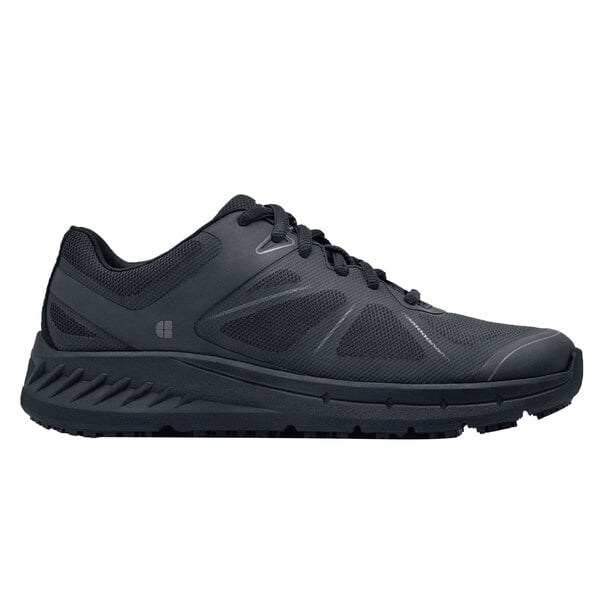 A close-up of a black Shoes For Crews Vitality II women's athletic shoe with a white background.