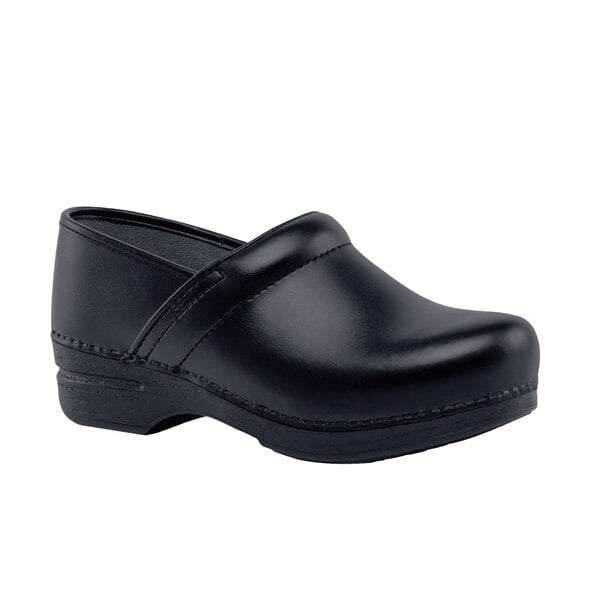A black Dansko clog shoe.