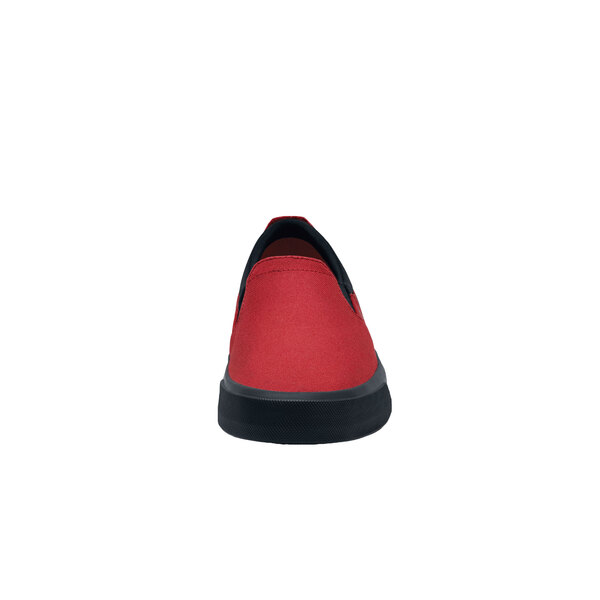 A red Shoes For Crews Ollie II canvas shoe with black sole.