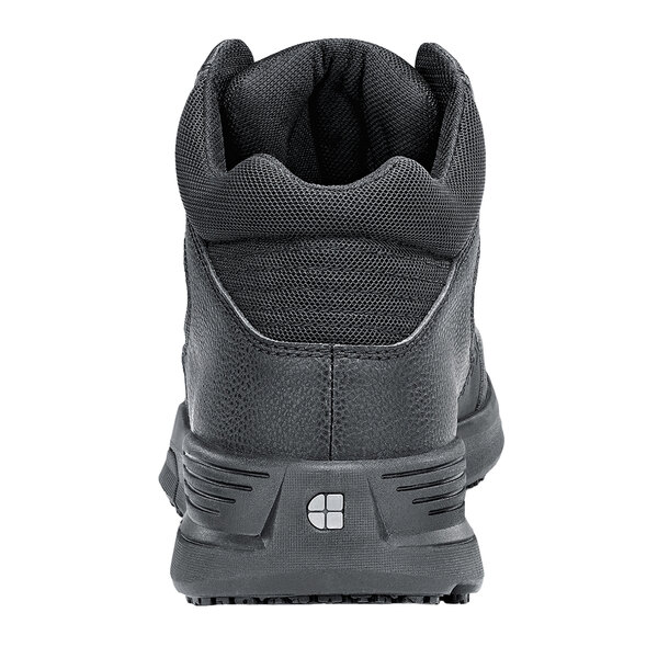 The back of a black Shoes For Crews Hart non-slip athletic shoe.