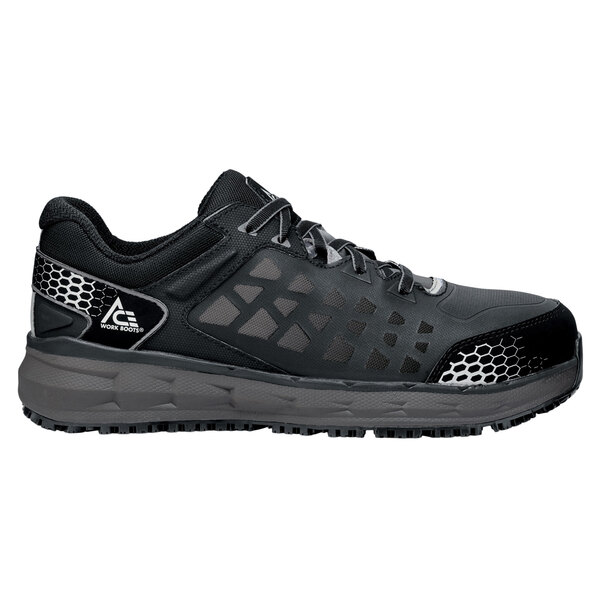 A black Ace Aster water-resistant athletic shoe with gray accents.