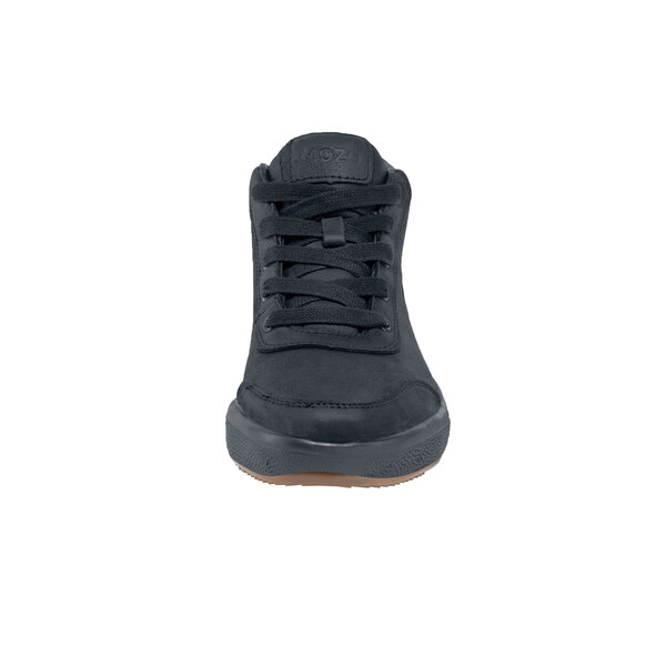 A close-up of a MOZO black casual shoe with laces.