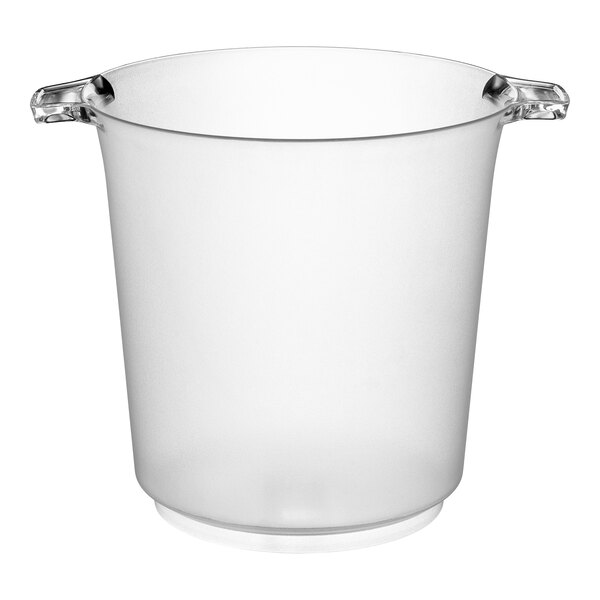 A translucent plastic bucket with two clear handles on opposite sides.