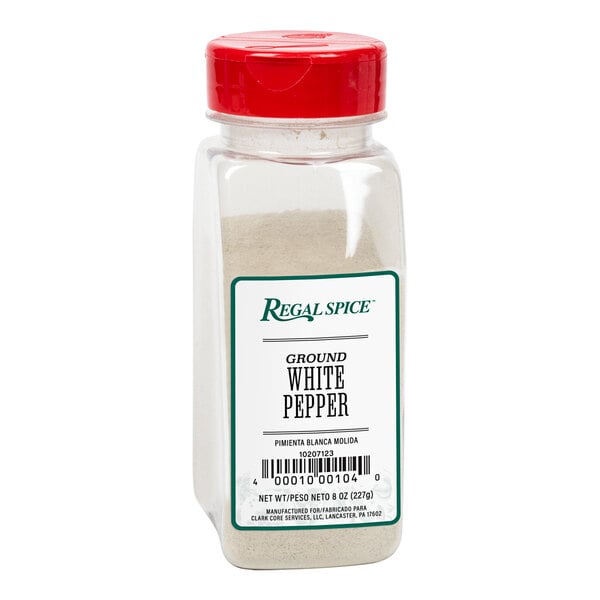 A container of Regal ground white pepper.