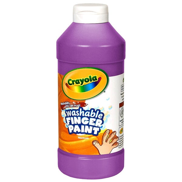 A purple Crayola bottle of washable finger paint with a label.