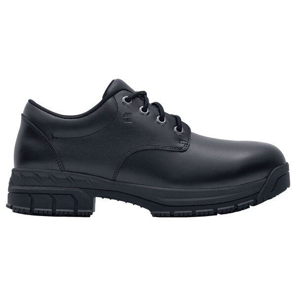 A black Shoes For Crews Cade work boot for men with laces.