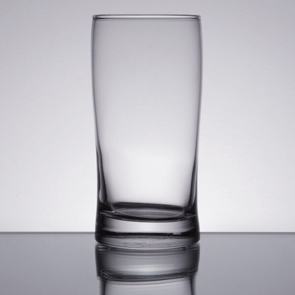 A close-up of a Libbey Collins / Mojito glass on a table.