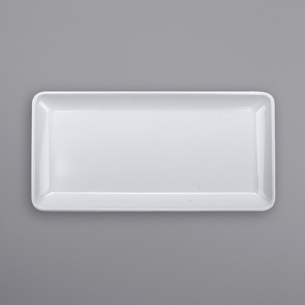 A white rectangular object on a white background.