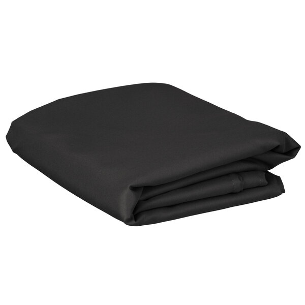 A folded black Intedge rectangular cloth table cover.