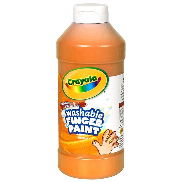 A Crayola bottle of orange finger paint.