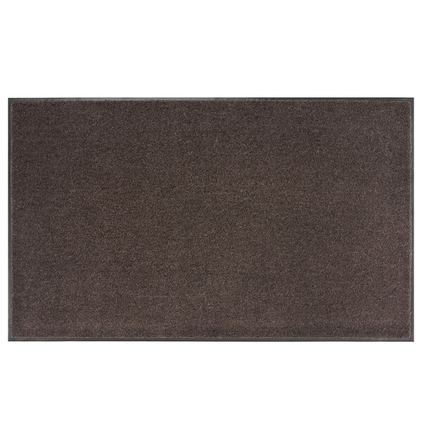 A brown rectangular rug with a black border.