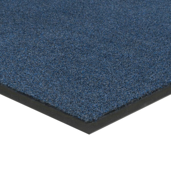 A blue carpet mat with a black border.