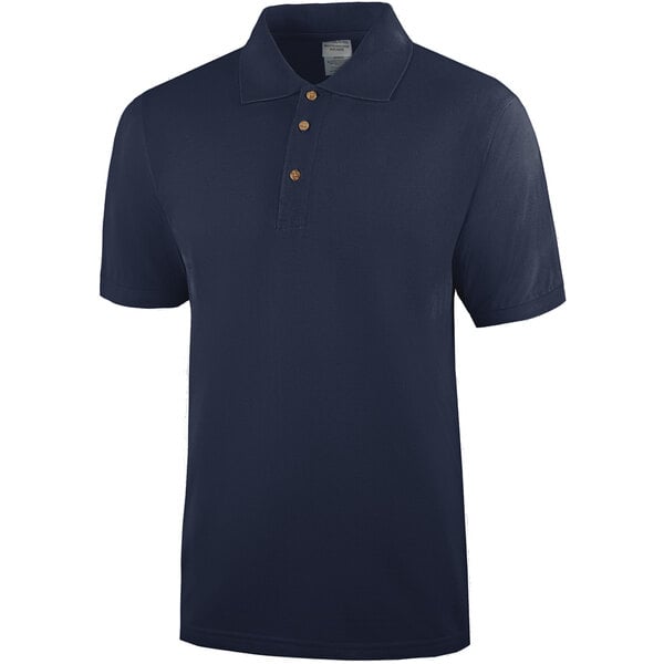 A Henry Segal navy short sleeve polo shirt with wood buttons.