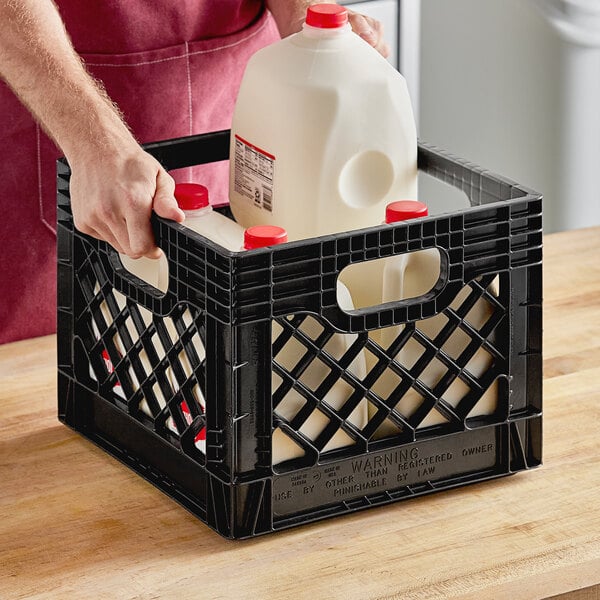 Orbis DY16 Black 16 Qt. Square Milk Crate - 13 1/8" x 13 1/8" x 11"