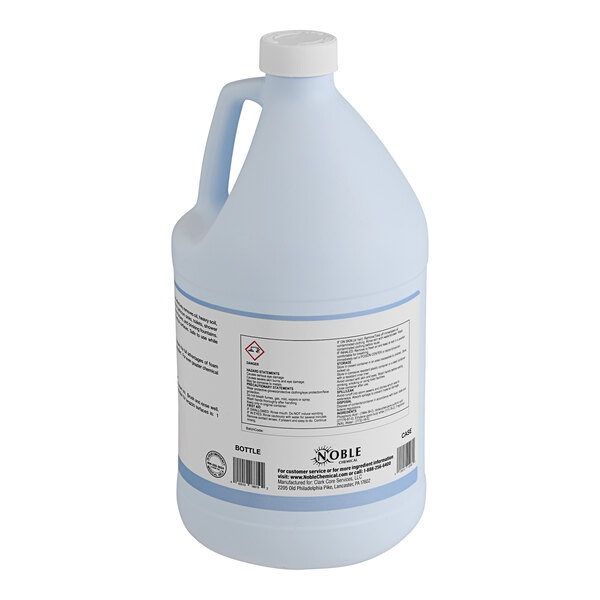 A white plastic jug of Noble Chemical Actifoam Concentrated Acidic Restroom Cleaner with a white label and handle.