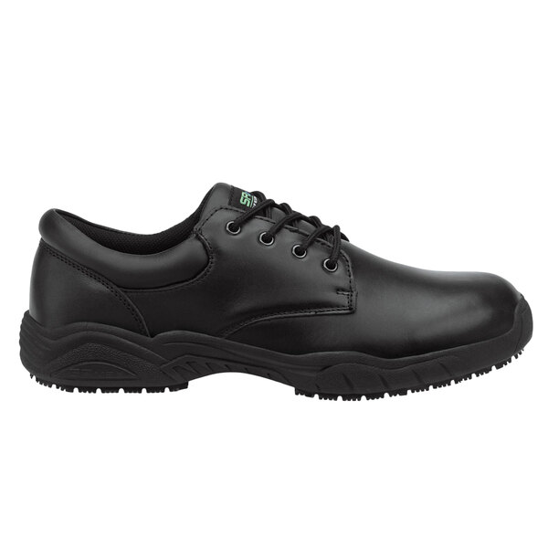 A black SR Max Providence soft toe oxford dress shoe with laces.